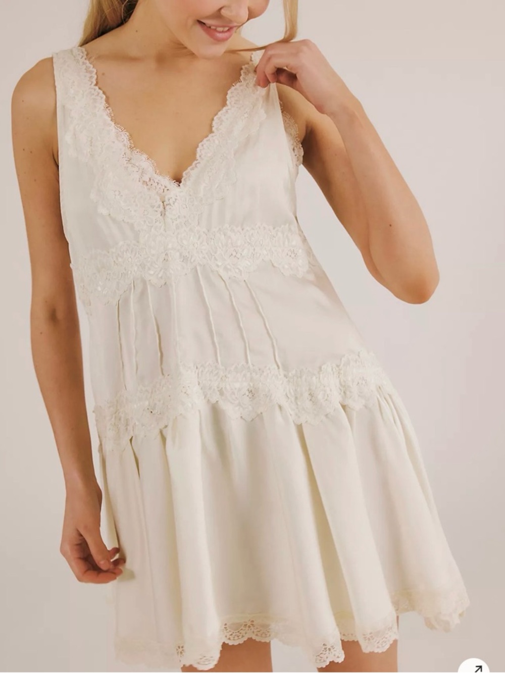 Free People Lace-Trim V-Neck Mini Dress